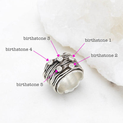 brave love birthstone ring handcrafted in sterling silver customizable with up to five 2mm genuine birthstones