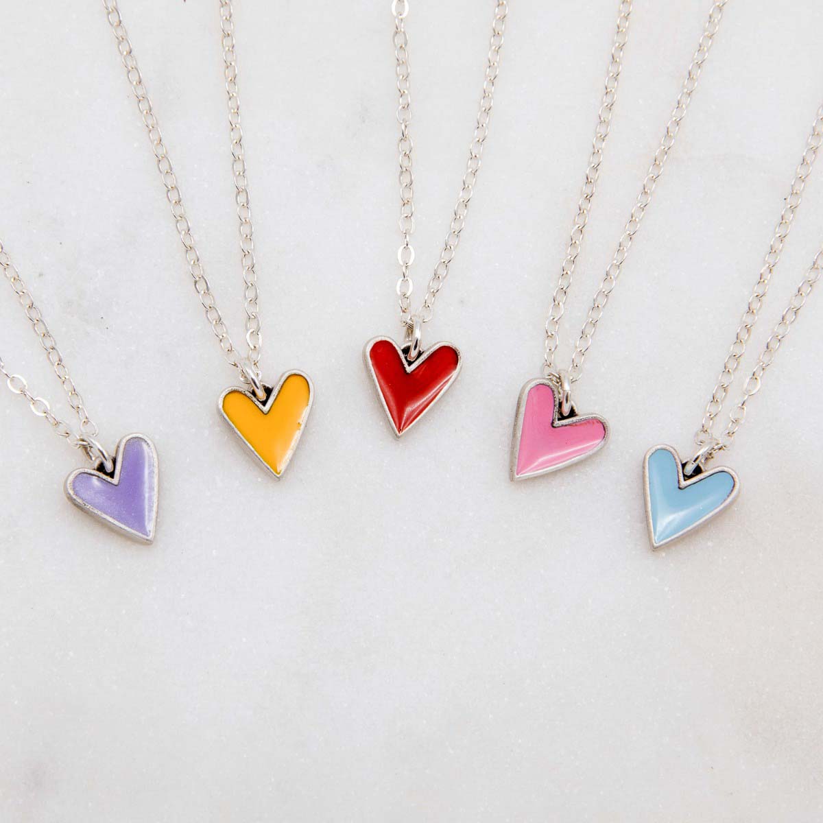 Brave Love tiny heart necklace handcrafted in sterling silver with choice of color epoxy