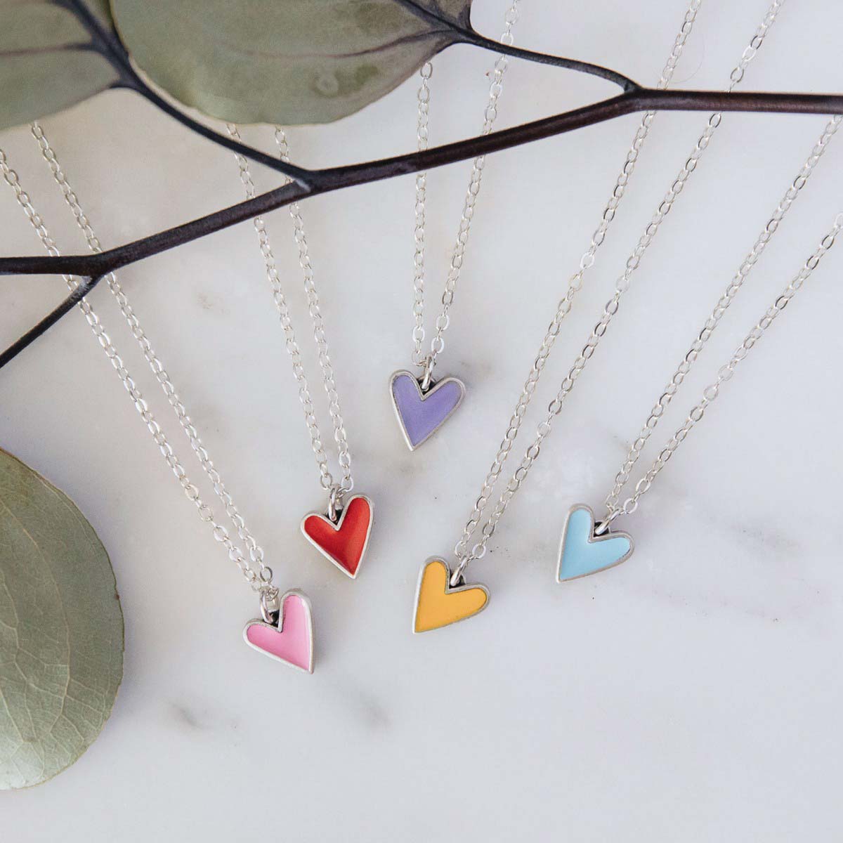 Brave Love tiny heart necklace handcrafted in sterling silver with choice of color epoxy