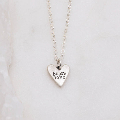 Brave Love tiny heart necklace handcrafted in sterling silver with choice of color epoxy