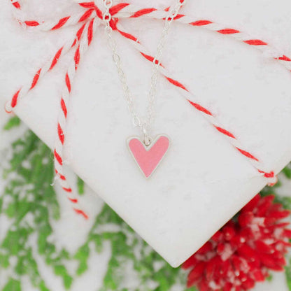 Brave Love tiny heart necklace handcrafted in sterling silver with choice of color epoxy