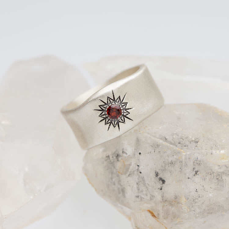 Sunburst Birthstone Ring {Sterling Silver}