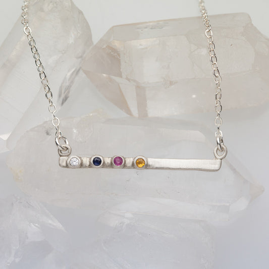 Cross Bar Bezel Birthstone Necklace {Sterling Silver}