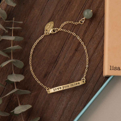 Personalized carry my heart 10k yellow gold bracelet with aventurine stone