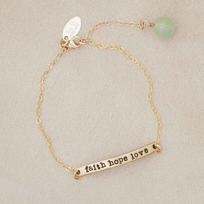 Handcrafted carry my heart 10k yellow gold  bracelet with aventurine stone