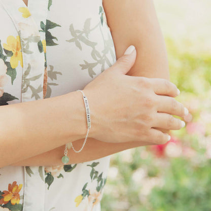 Personalized sterling silver carry my heart bracelet with aventurine stone