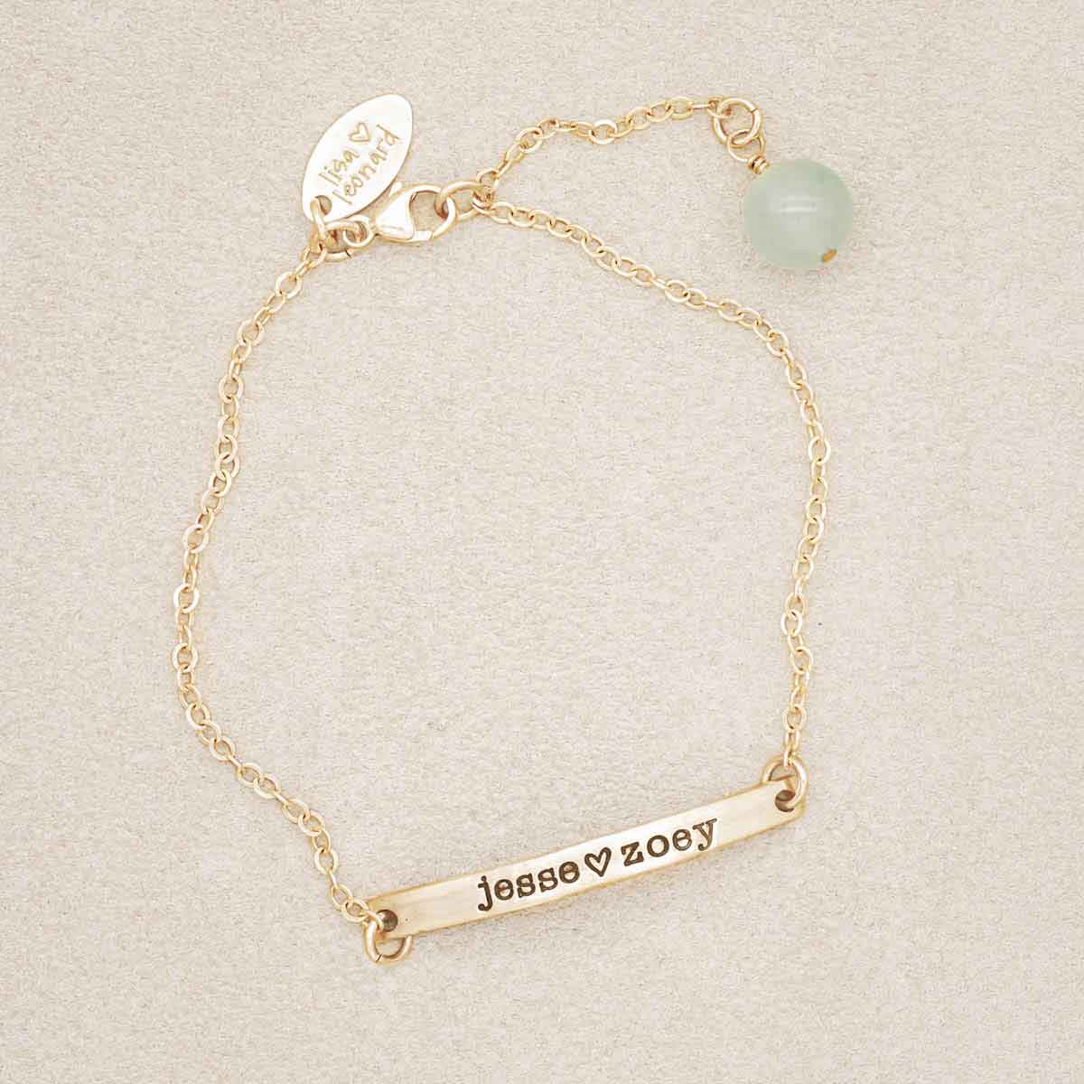 Handcrafted carry my heart 10k yellow gold  bracelet with aventurine stone