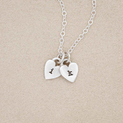 Cherished hearts initials necklace handcrafted in sterling silver including two customizable sterling silver charms