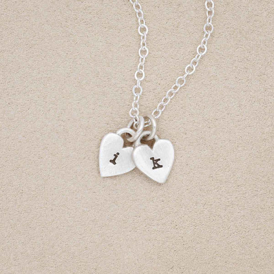 Cherished hearts initials necklace handcrafted in sterling silver including two customizable sterling silver charms