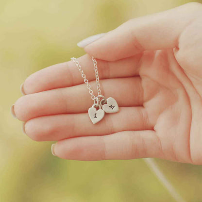 Cherished hearts initials necklace handcrafted in sterling silver including two customizable sterling silver charms