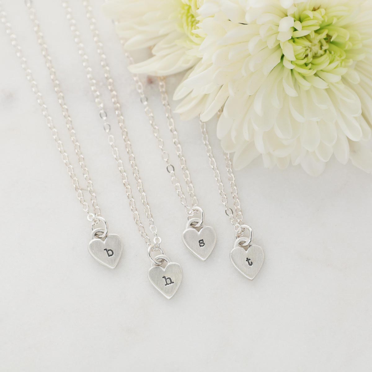 Cherished hearts initials necklace handcrafted in sterling silver including customizable sterling silver charms