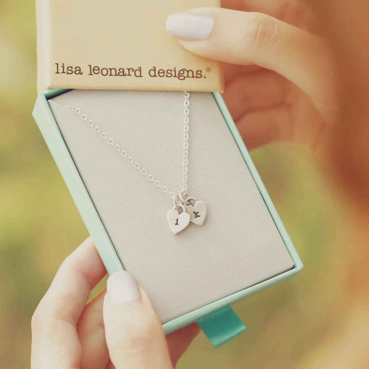 Cherished hearts initials necklace handcrafted in sterling silver including two customizable sterling silver charms