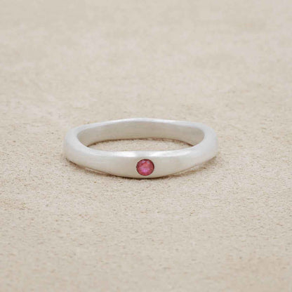 Classic stacking ring hand-molded and cast in sterling silver with a 2mm birthstone or diamond