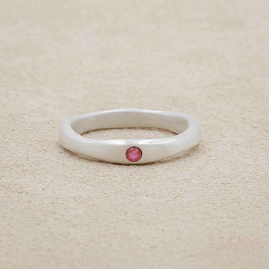 Classic stacking ring hand-molded and cast in sterling silver with a 2mm birthstone or diamond