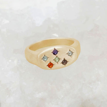 Constellation ring handcrafted in 10k yellow gold set with birthstones and crystal gemstones