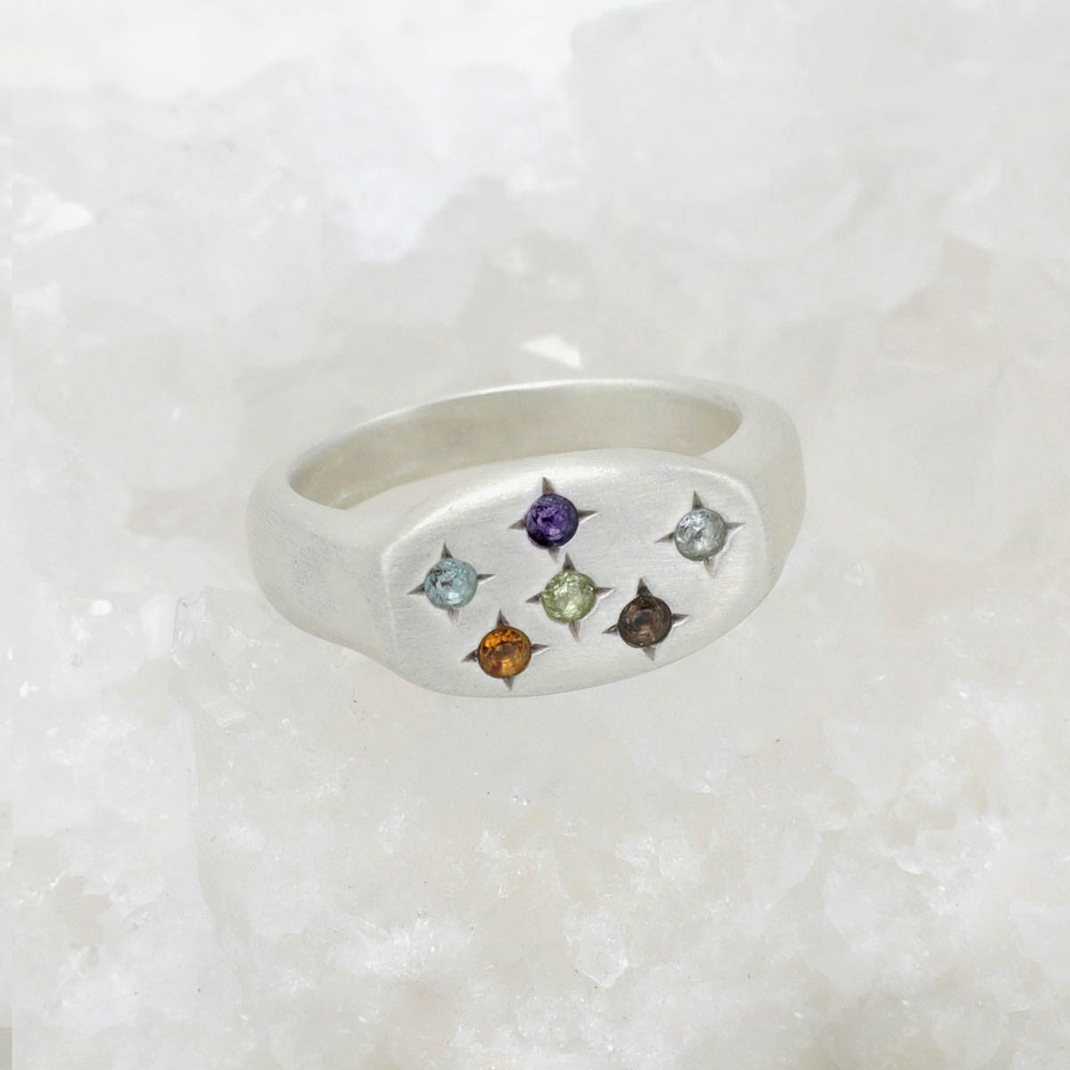 Constellation ring handcrafted in sterling silver set with birthstones and crystal gemstones