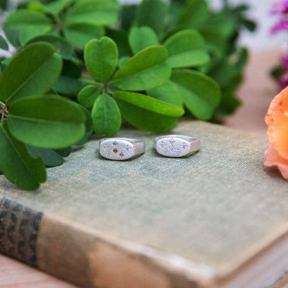 A pair of Constellation ring handcrafted in sterling silver set with birthstones and crystal gemstones 