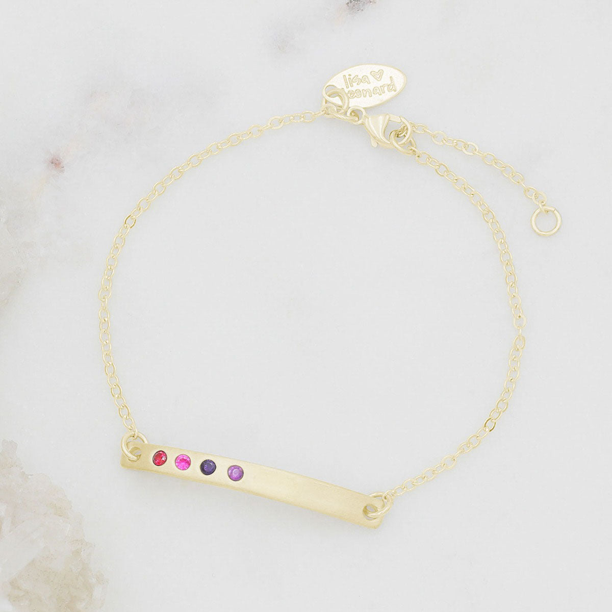 personalized 10k gold cross bar birthstone bracelet