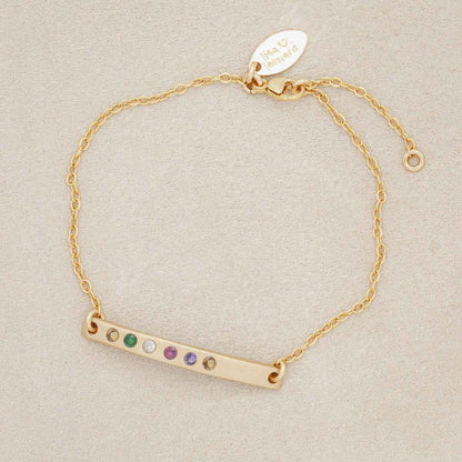 personalized 10k gold cross bar birthstone bracelet