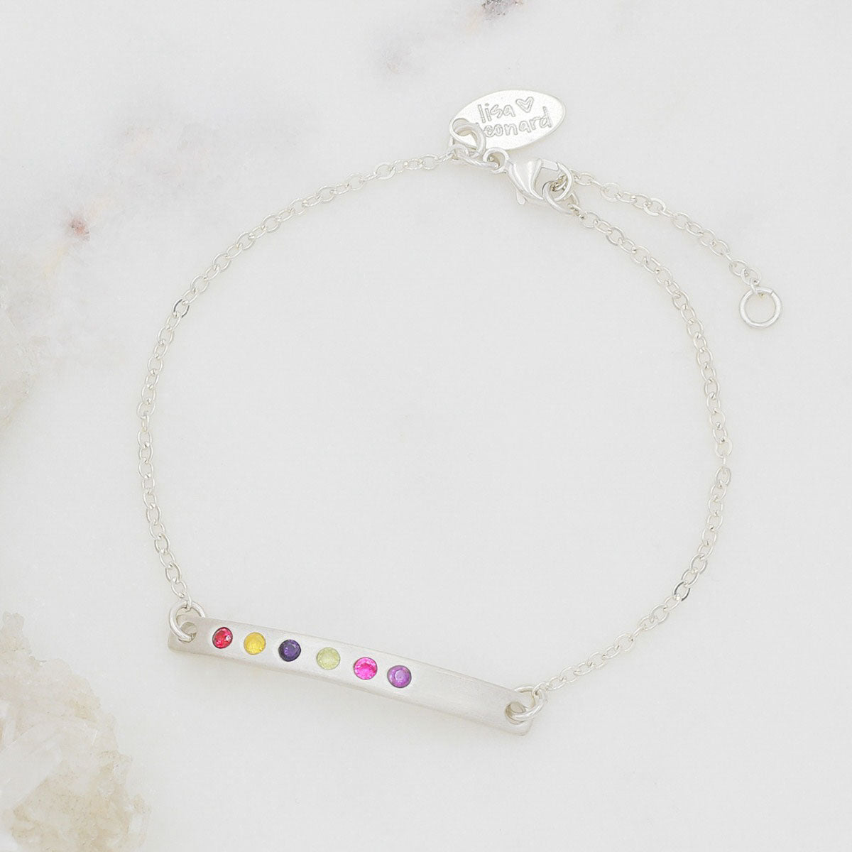 Cross bar birthstone bracelet sterling silver