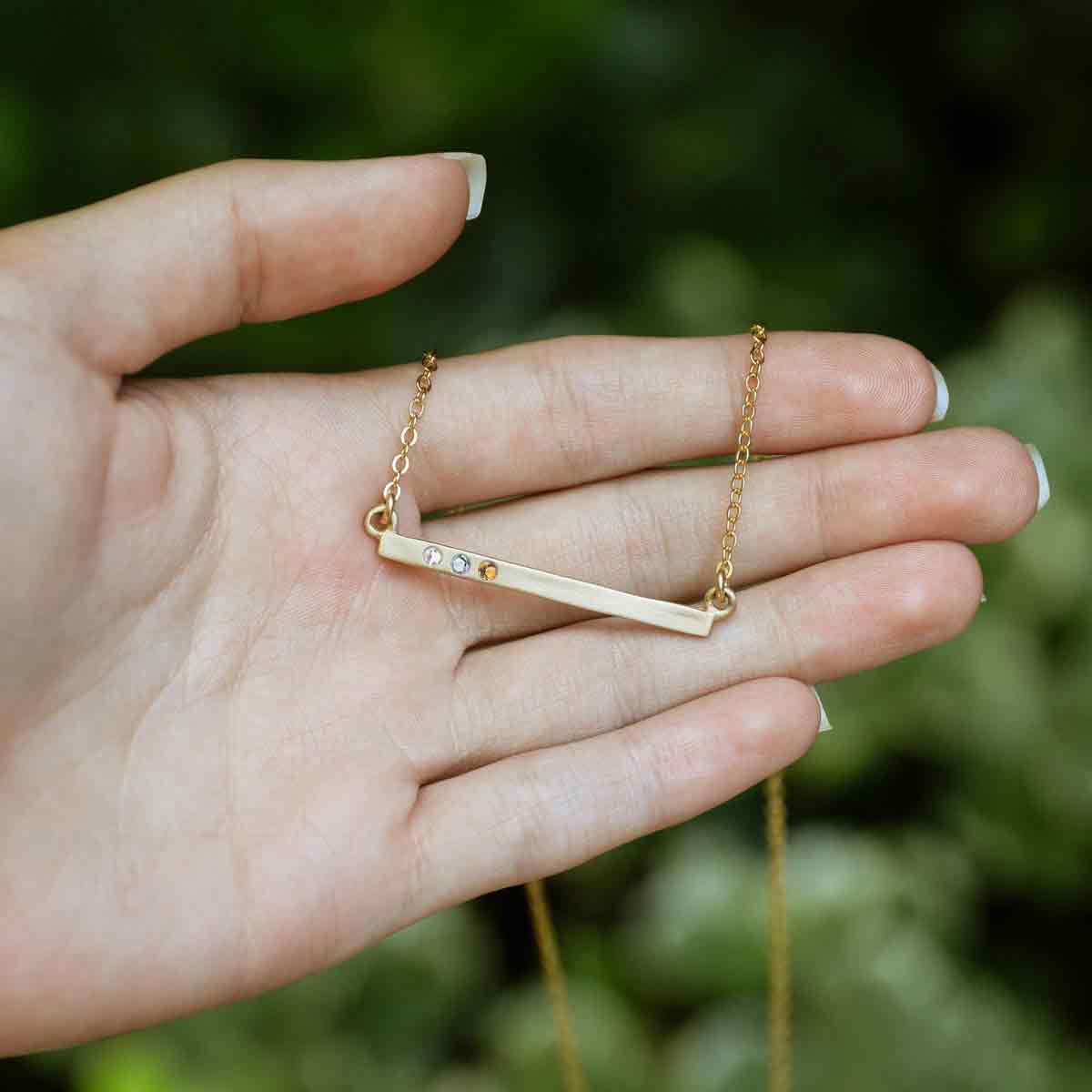 Cross Bar Birthstone Necklace {10K Gold}