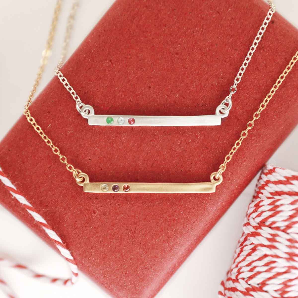 Cross Bar Birthstone Necklace {Gold Plated}