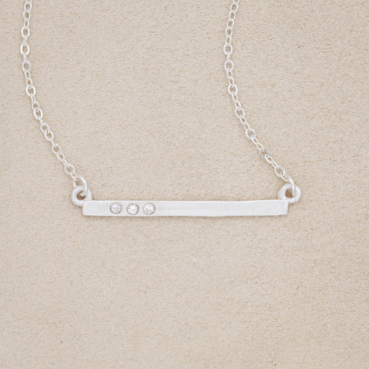 Cross bar crystal necklace handcrafted in sterling silver  hand-set with up to four 2mm cubic zirconia stones