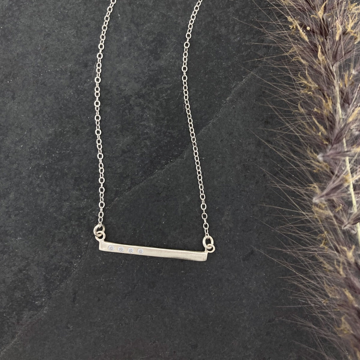 Cross Bar Crystal Necklace {Sterling Silver}