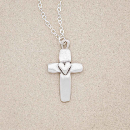 Handcrafted sterling silver cross of faith necklace strung on a sterling silver link chain