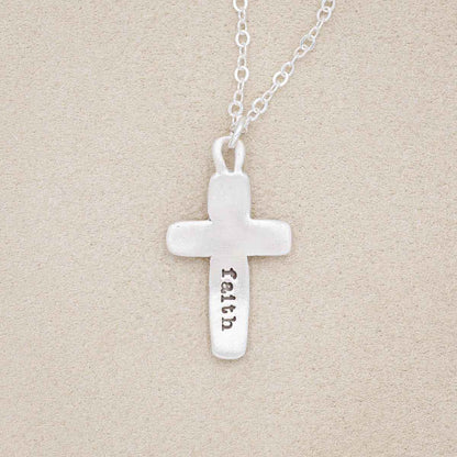 Handcrafted sterling silver cross of faith necklace strung on a sterling silver link chain