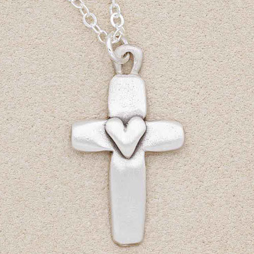 Handcrafted sterling silver cross of faith necklace with the word "faith" engraved on the back