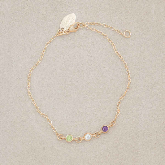 10k yellow gold Dainty Finespun Birthstone Bracelet - Medium personalized with 3mm birthstones