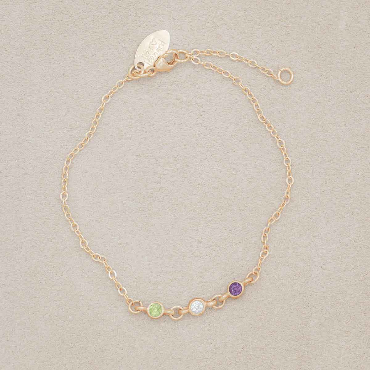 14k yellow gold Dainty Finespun Birthstone Bracelet - Medium personalized with 3mm birthstones