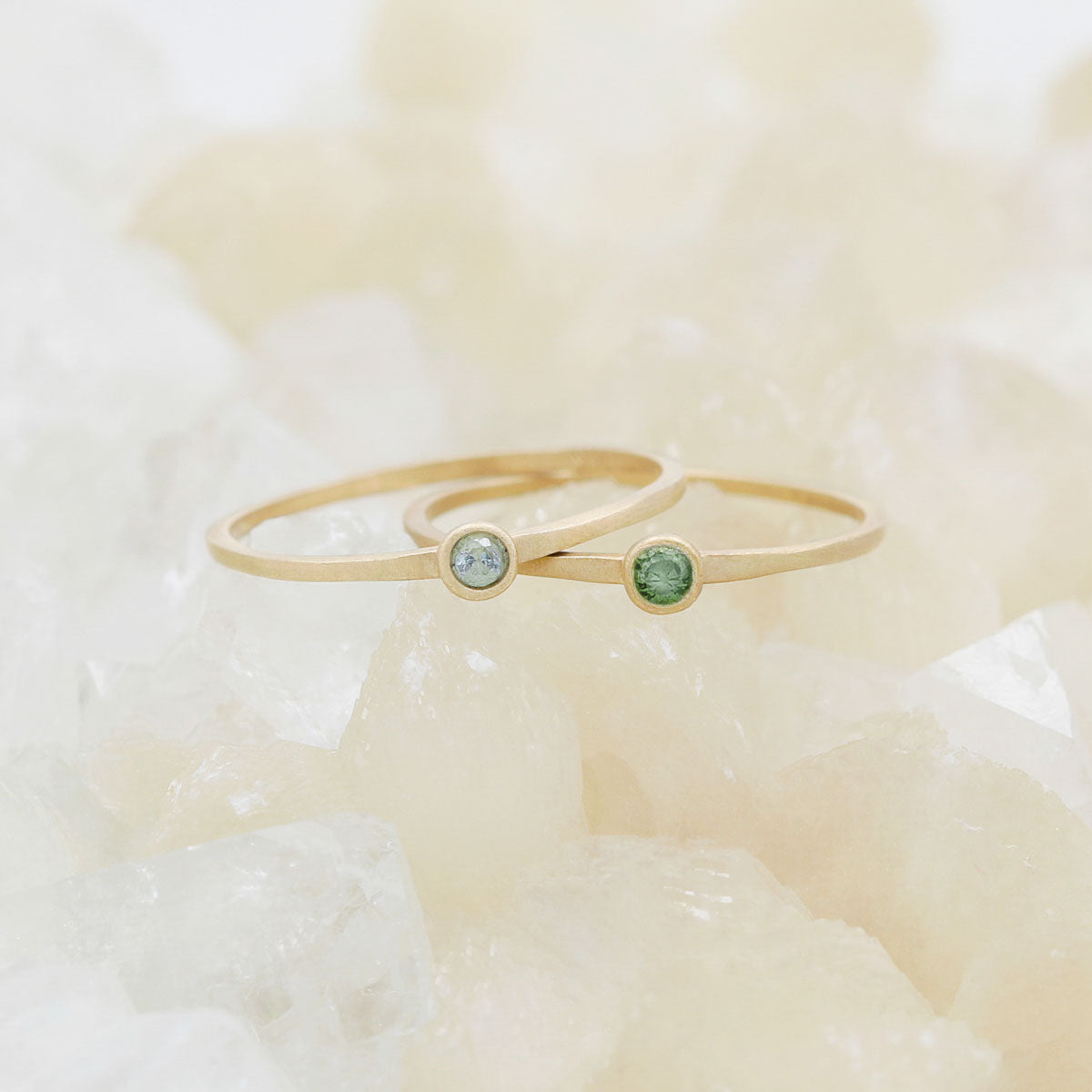 pair of 10k yellow gold Dainty finespun birthstone ring with a genuine birthstone or conflict free diamond