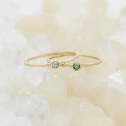 pair of 10k yellow gold Dainty finespun birthstone ring with a genuine birthstone or conflict free diamond