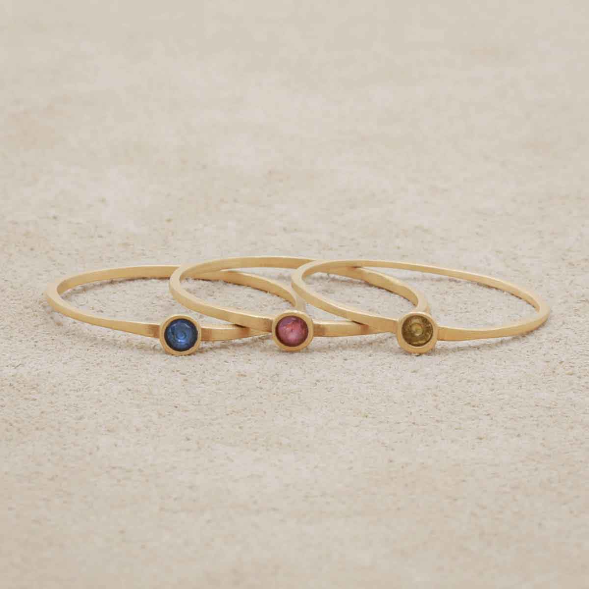 pair of 10k yellow gold Dainty finespun birthstone ring with a genuine birthstone or conflict free diamond