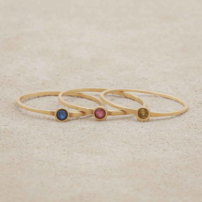 pair of Handcrafted 14k yellow gold Dainty finespun birthstone ring with a genuine birthstone or conflict free diamond