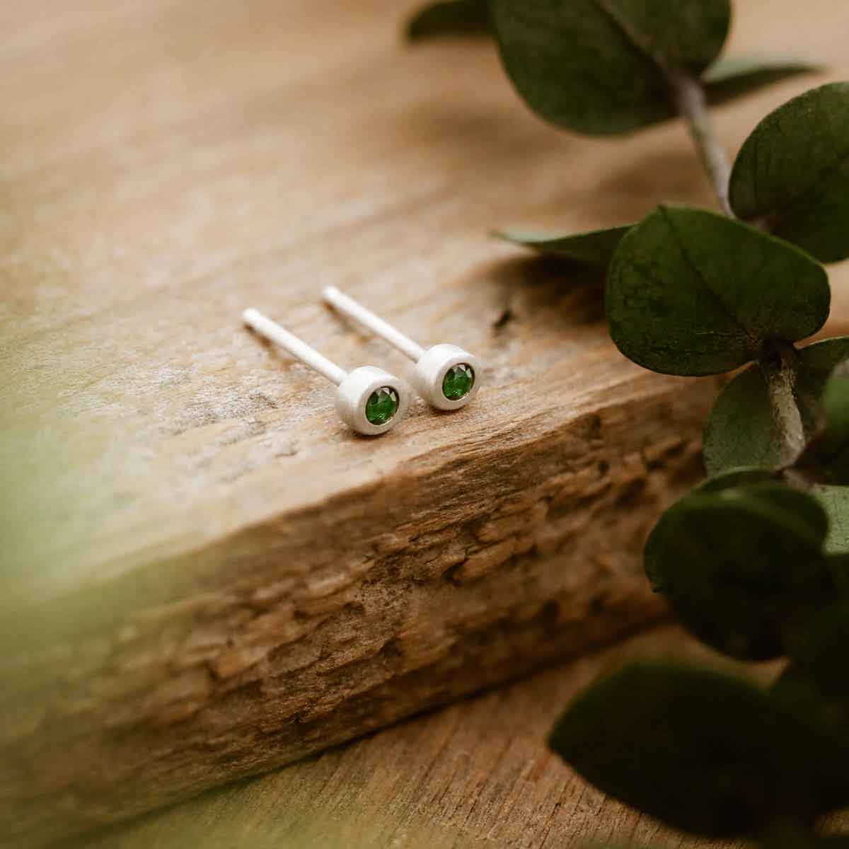 Dainty Finespun Birthstone Stud Earrings - Small in sterling silver