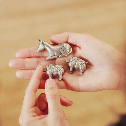 extra animal nativity figurine set hand-molded and cast in fine pewter including two sheep and a donkey