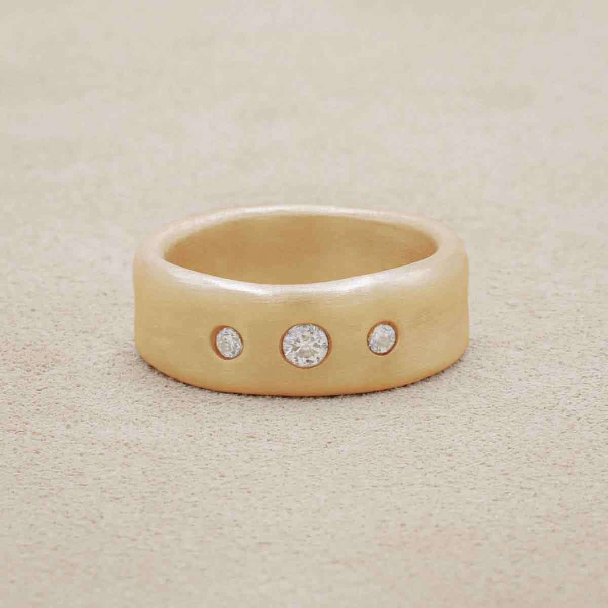 Faith Hope and Love ring hand-molded in 10k yellow gold set with a 3mm birthstone or diamond and two 2mm stones on the sides