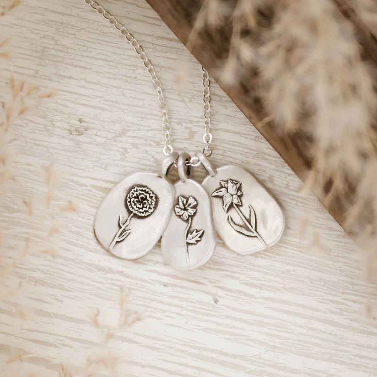 February Birth Flower Necklace in Sterling Silver