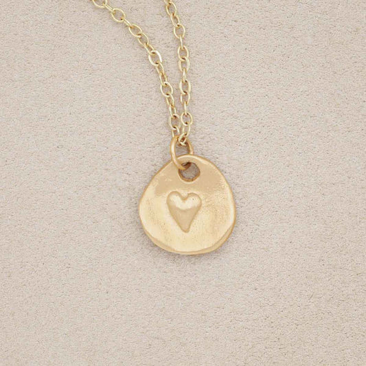 14k yellow gold full of love necklace strung on gold-filled link chain