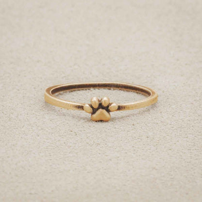 Furry Footprint Dainty Ring, handcrafted in 10k yellow gold