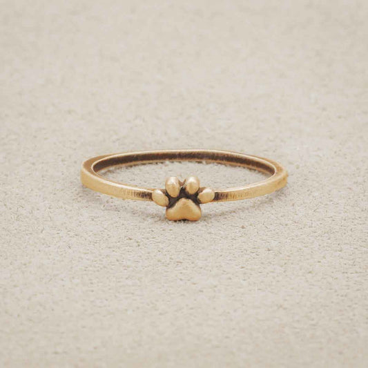 Furry Footprint Dainty Ring, handcrafted in 10k yellow gold