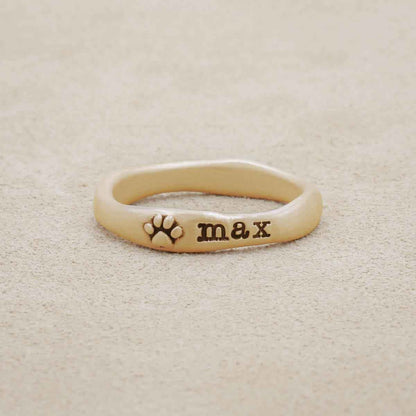 furry footprint 10k yellow gold stacking rings personalized with pet names