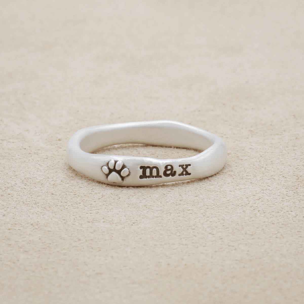 furry footprint sterling silver stacking ring personalized with pet names