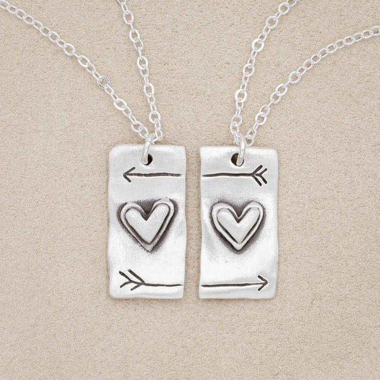 I love you necklace set handcrafted in sterling silver with a matte brushed finish to share with someone