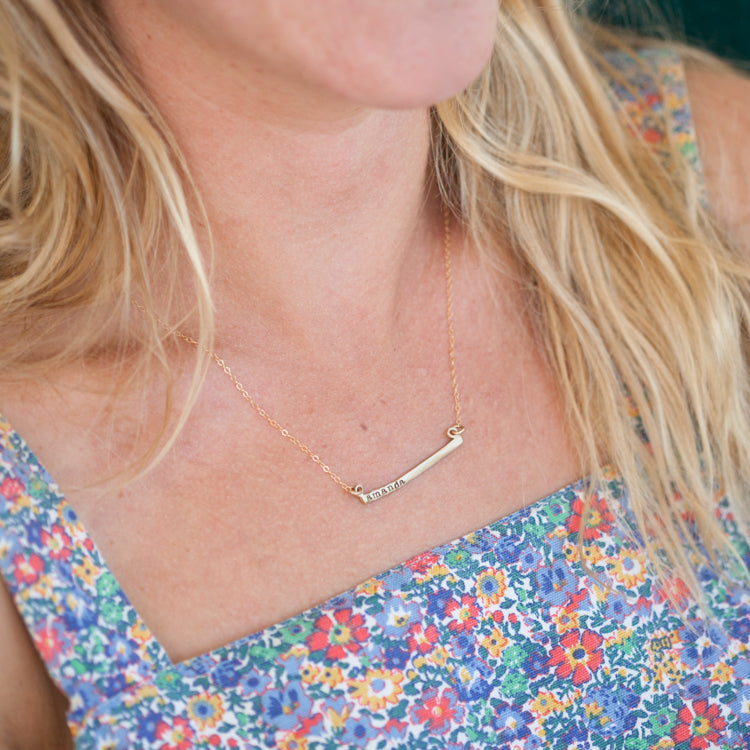 Personalized Cross Bar Necklace {14K Gold}