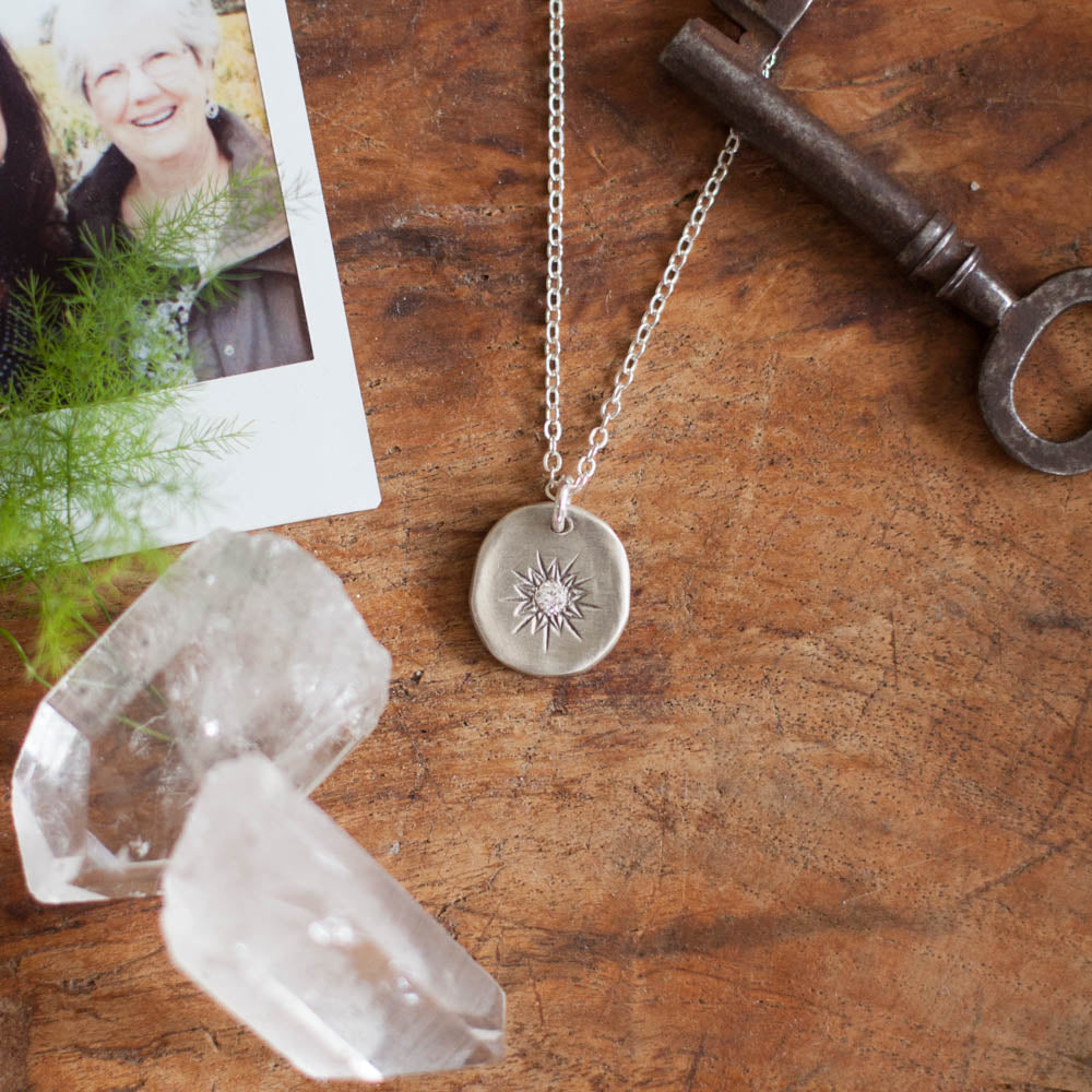 sterling silver sunburst diamond necklace 