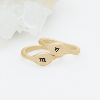 Initial stacking ring handcrafted and cast in 14k yellow gold then hand-stamped with an initial 